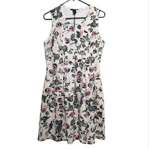 H&M Women's Sleeveless Pink Floral Off White Cream Pleated Mini Dress Size Large